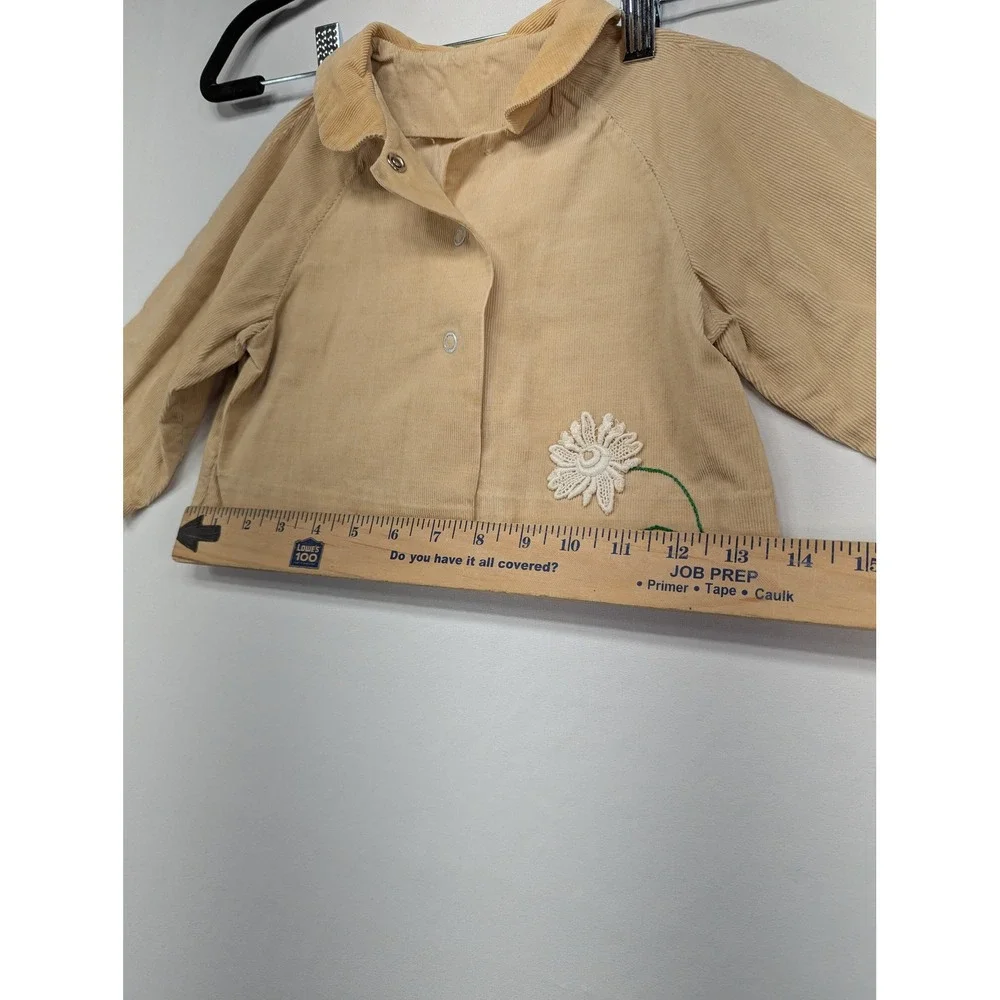 Vintage Tan Corduroy Baby Jacket Daisy Applique Snap‎ Front 3 Months Tan Retro